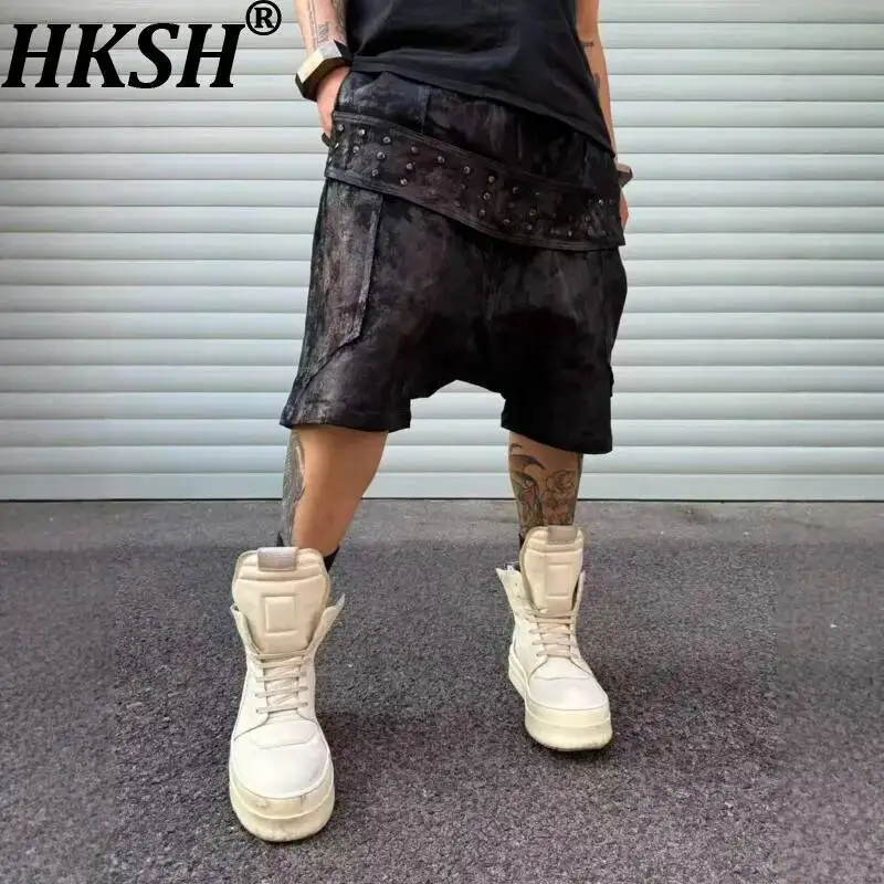 HKSH Spring Autumn New Men Tide Chic Dark-Aesthetic Avant-Garde Shorts Hot-Stamping Rivet Straps Vibe Y2K Fashion Capris HK24467