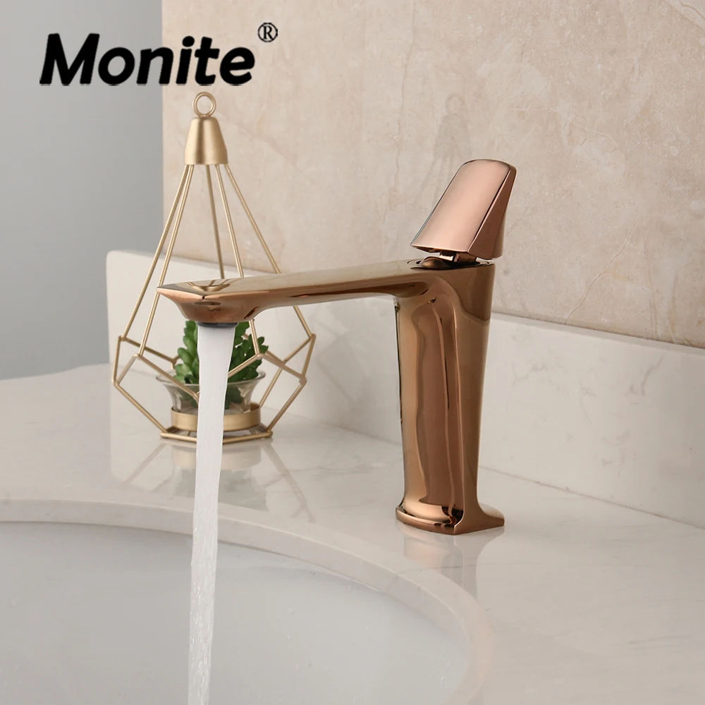 

Monite Rose Gold Bathroom Sink Faucet Steam Single Handle Control Washbasin Faucets Deck Mounted Hot And Cold Water Mixer Taps