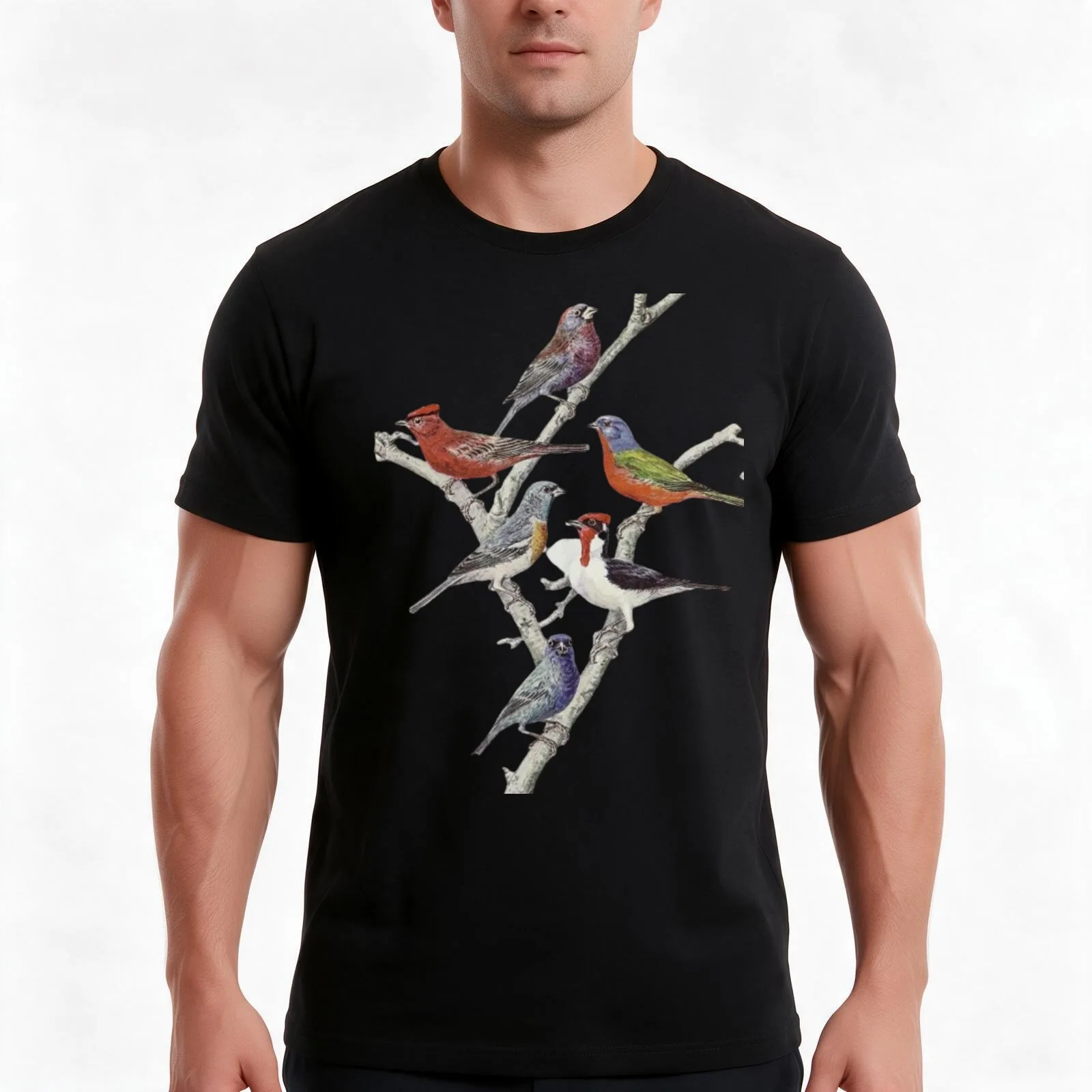 Red Gold Finch - funny Goldfinches on a tree T-Shirt Summer Casual Cotton Tee Oversized Streetwear Tops Vintage Graphic Print