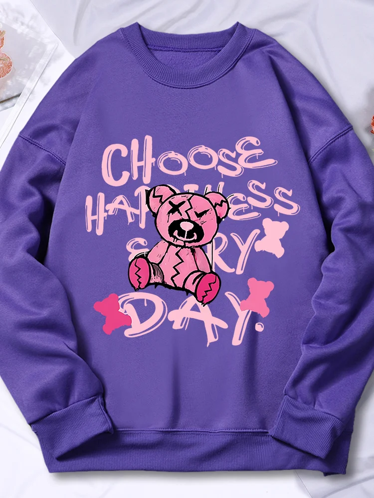 

Teddy Bear Cartoon Pattern Print Women Hoody Street Casual Loose Sweatshirt Autumn Fleece Warm Hoodies Hip Hop Crewneck Clothes