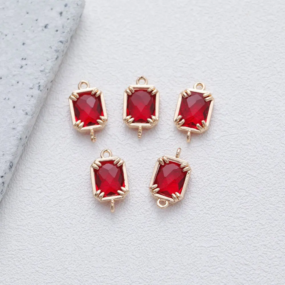 4PCS Dainty Rectangular Faceted Glass Charms Pendant for Jewelry Making Necklace Bracelet Components DIY Brass Accessories
