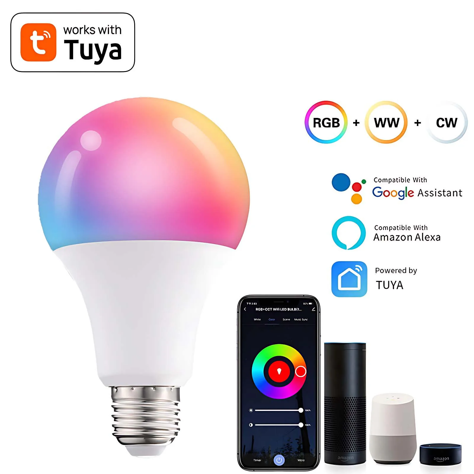 Tuya WiFi E27 Smart Bulb 220V 110V 10W 15W 20W Dimmable LED Light Bulb Smart Life Voice Control Works with Alexa Google Home