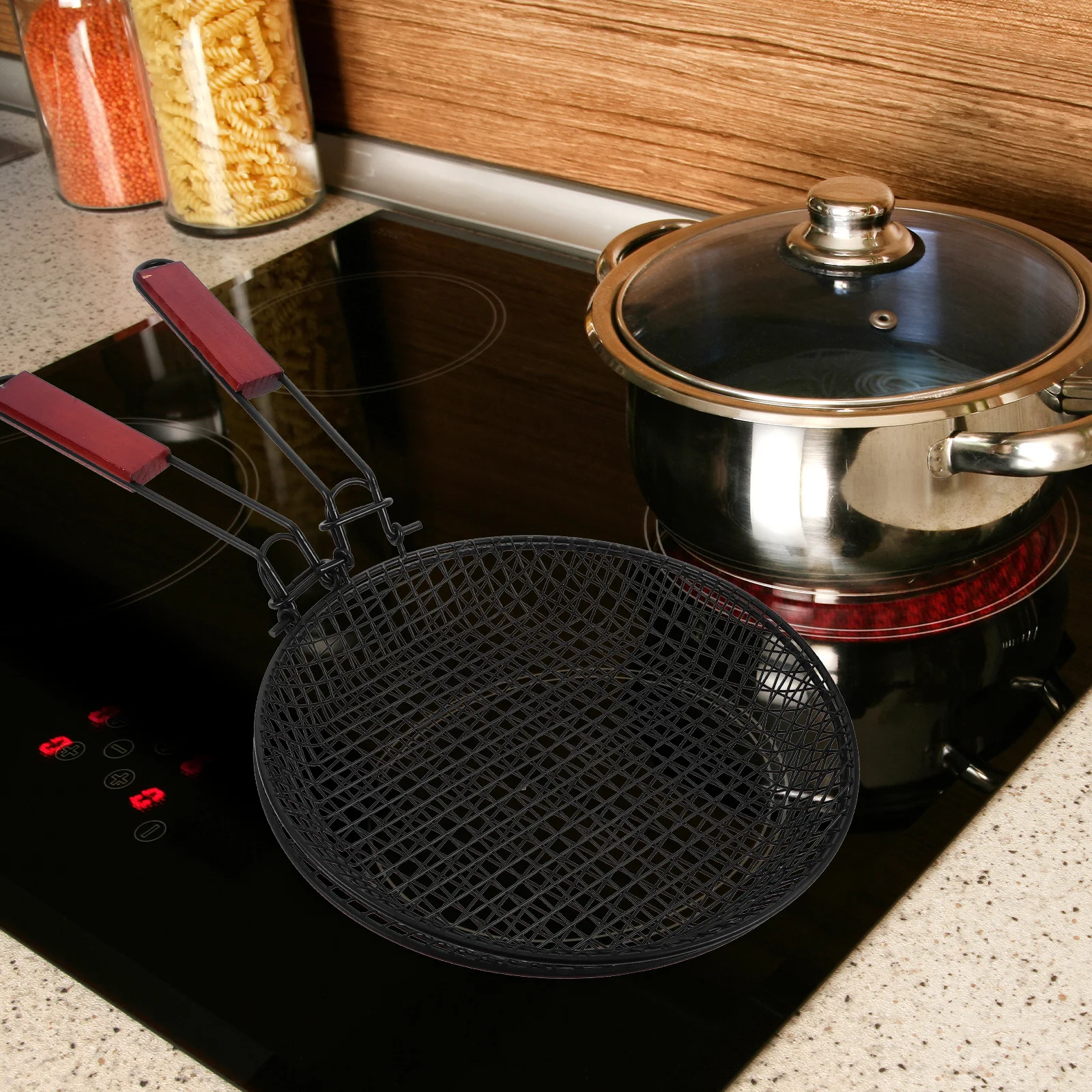 

2Pcs Stainless Steel Folding Round Grill Basket Mesh Wire Basket for Outdoor Bbq Grilling Vegetables Meat Cooking