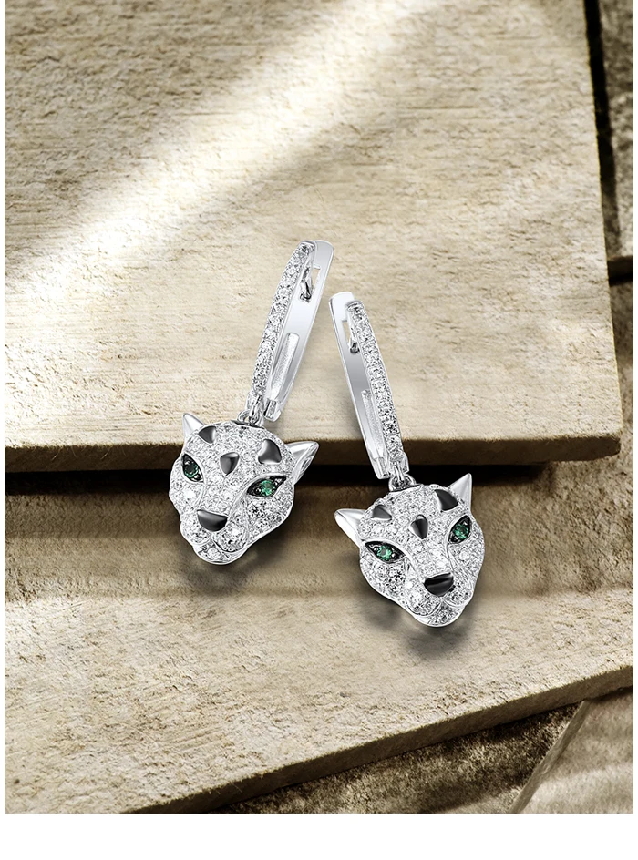 SANTUZZA Pure 925 Silver Dangling Earrings For Women Sterling Silver Sparkling Green Spinel White CZ Animal Fine Chic Jewelry