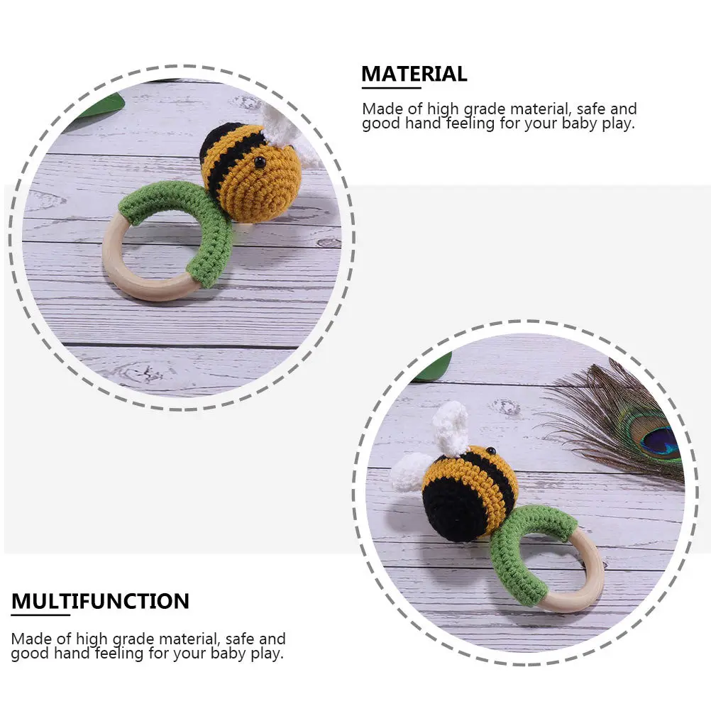 1Pcs Bee Shaped Hand Soft Baby Knitted Molar Pacify Infant Soothing Plaything Wooden Kids