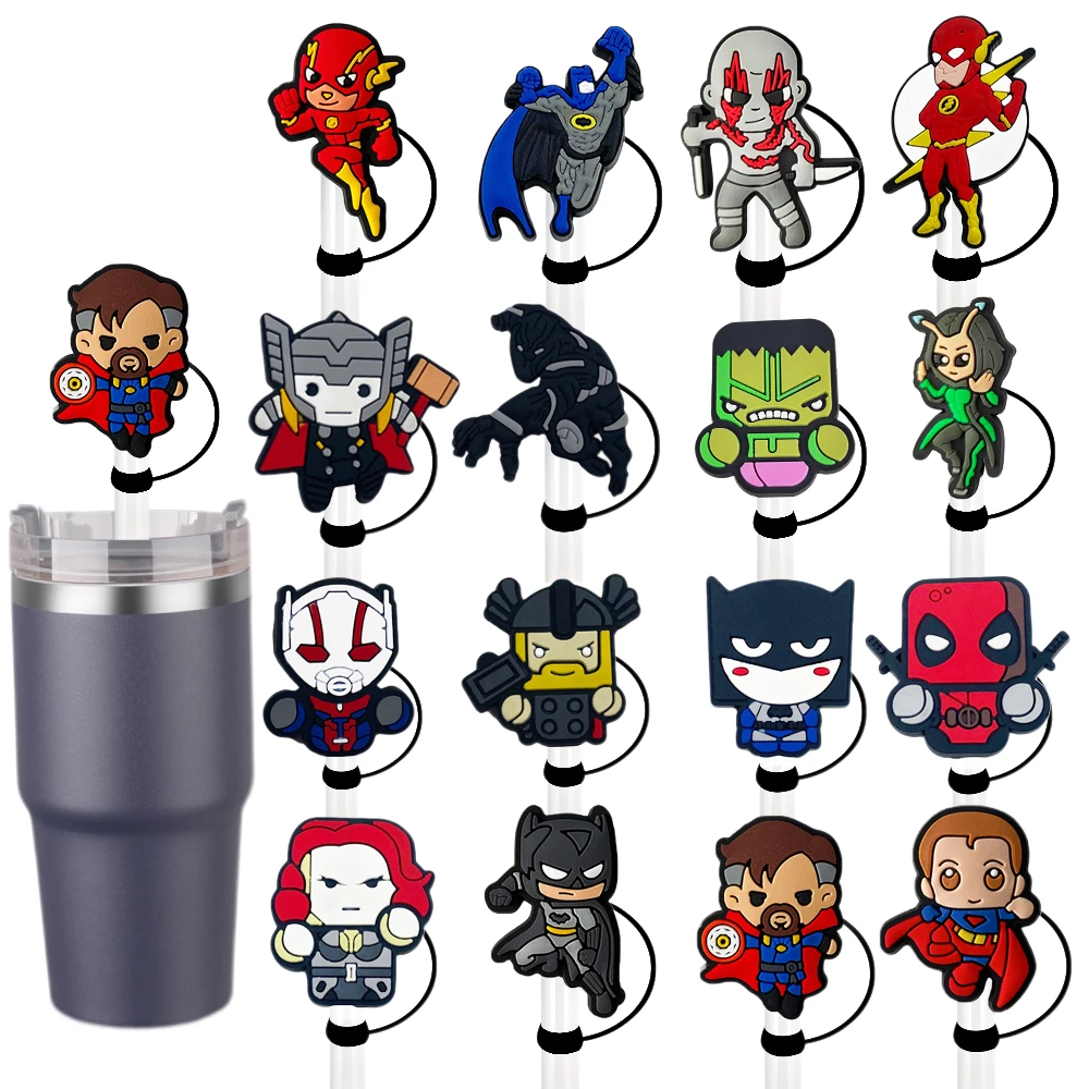 

The new Marvel series Straw Cover Cap 10MM Drink Straw Plug Reusable Splash Proof Drinking Fit Cup Straw Cap Charms Pendant