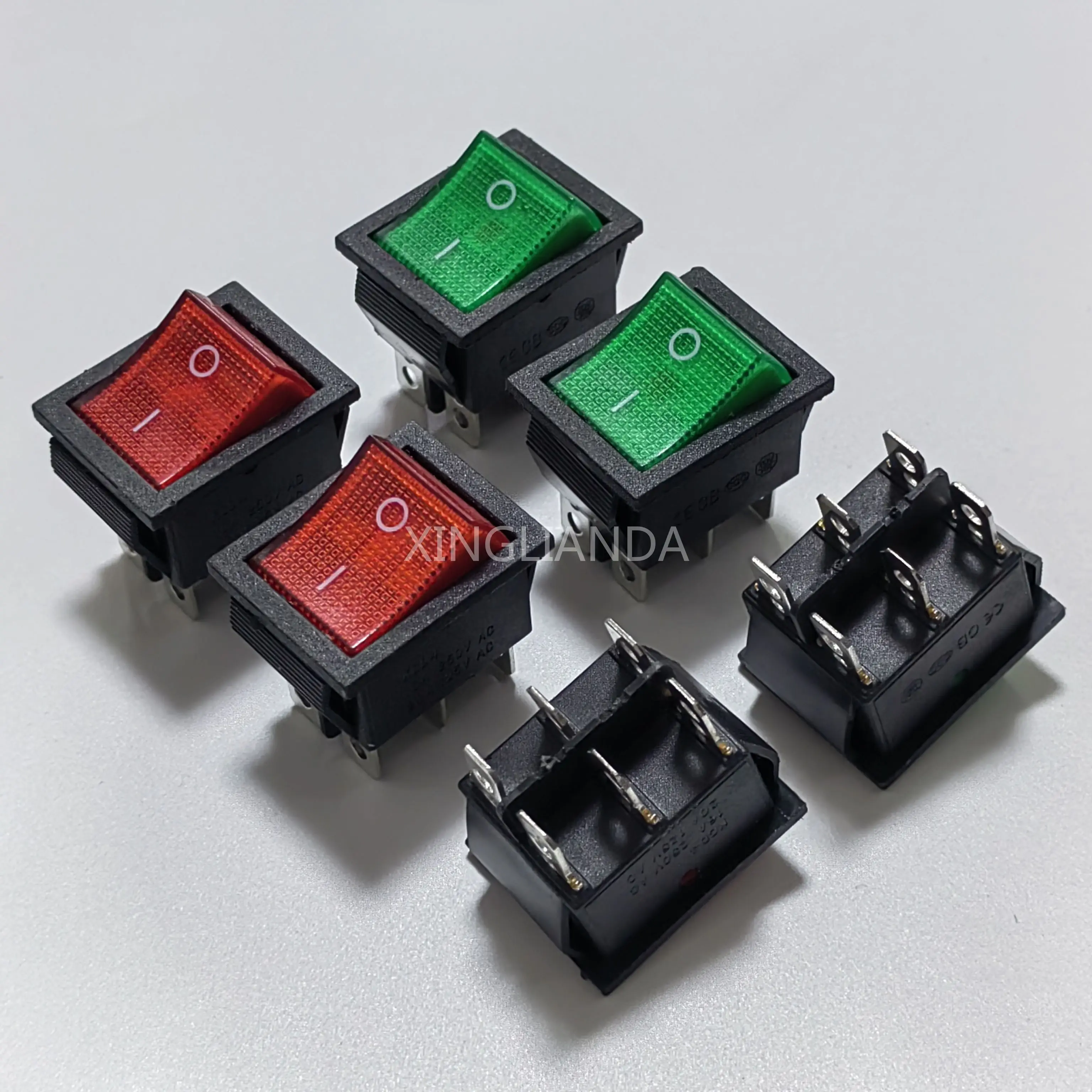 10PCS Power Switch KCD4 6Pin ON-OFF With Light 25x31mm 20A 125VAC 16A 250VAC Rocker Switches 25*31 Green Red