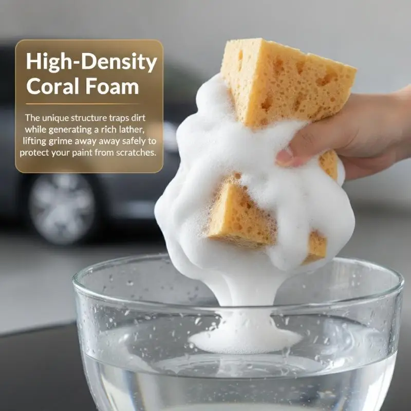 New！Large Coral Car Wash Sponge Honeycomb Design High Water Absorption Scratch Free For Auto Detailing Car Cleaning