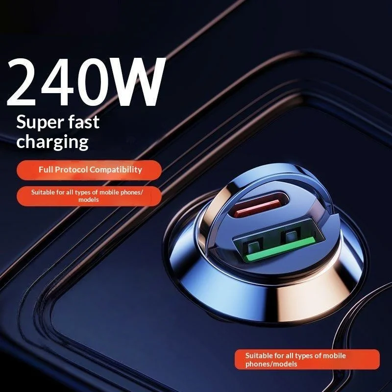 [MS]1Pcs Fast Charging 240W Dual Port Mini Car Charger For Phone QC3.0 Mini PD USB Type C Car Mobile Phone Charger