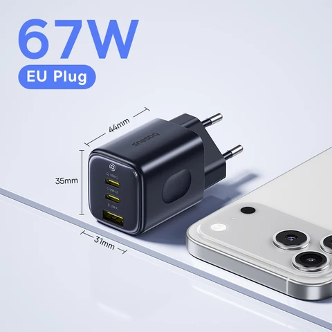 Baseus 67 Вт GaN Зарядное устройство Mini USB C Быстрое зарядное устройство для быстрой зарядки телефона Зарядное устройство для iPhone 17 16 Портативное дорожное зарядное устройство для ноутбуков