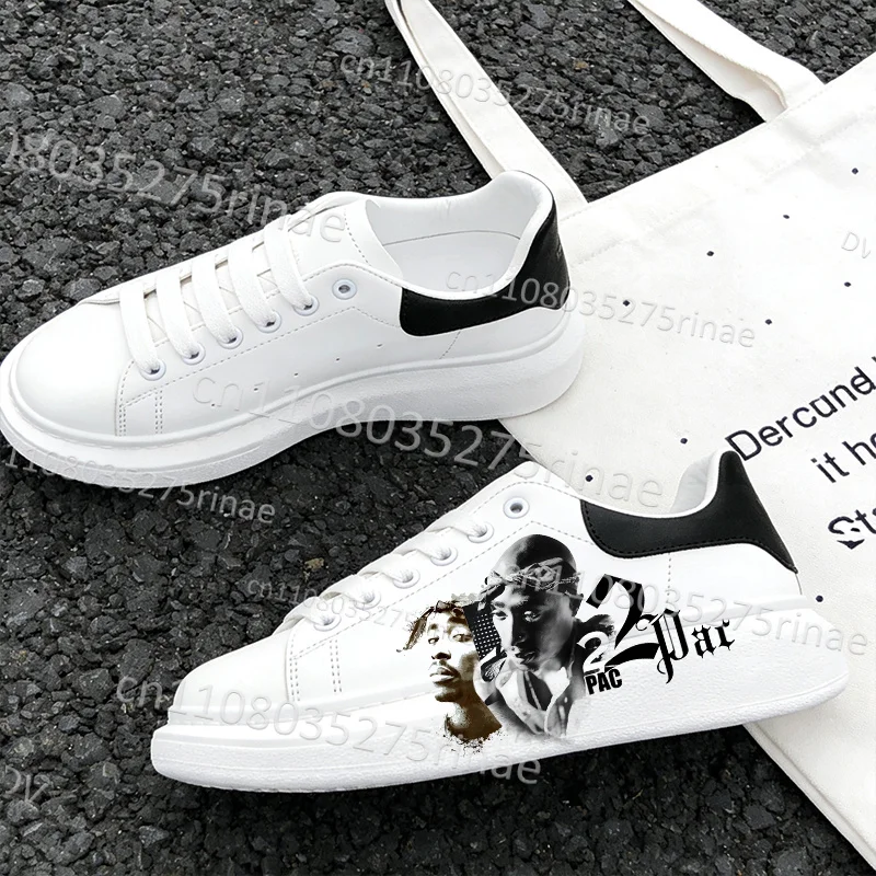 New Tupac Adult Shoes Man Woman Cool 2Pac Print Lightweight Sports Shoes Simple Lace Up White Selection Casual Shoes Gift