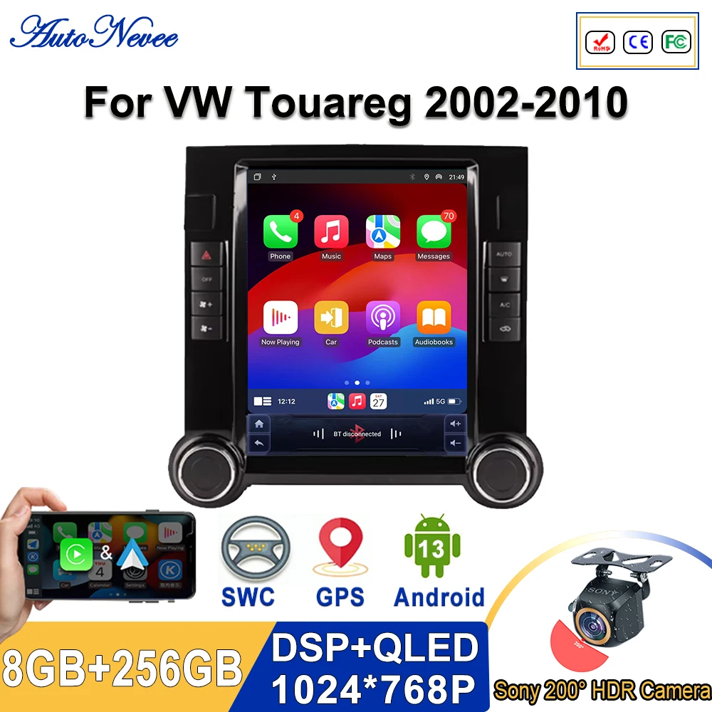 9.7 Inch Android 13 For VW Touareg 2002-2010 Car Radio Stereo Auto DSP Carplay GPS Navigation Player Video 4G Lte DVD Dash Cam