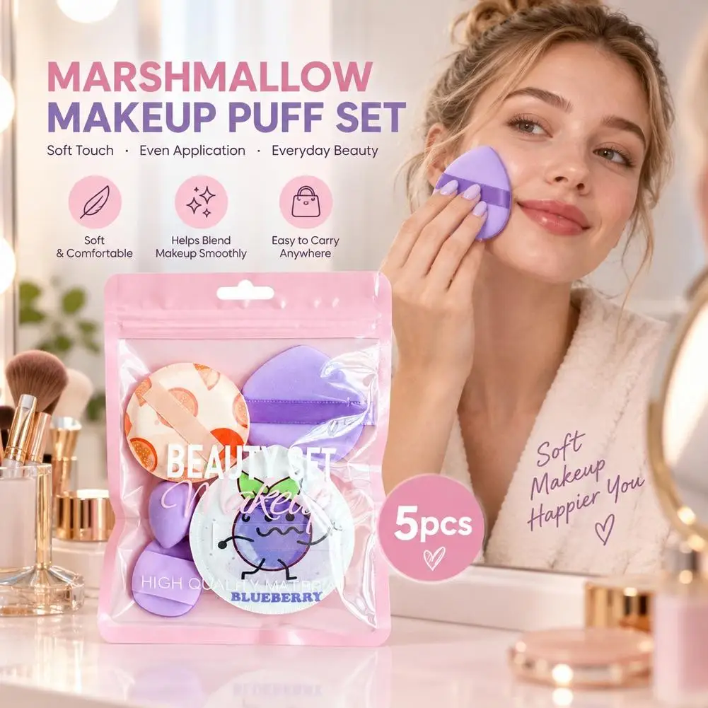 5pcs Thickened Marshmallow Powder Brush Powder Compact Makeup Setting Powder and Liquid Foundation Duo That Can Be Used Both Dry