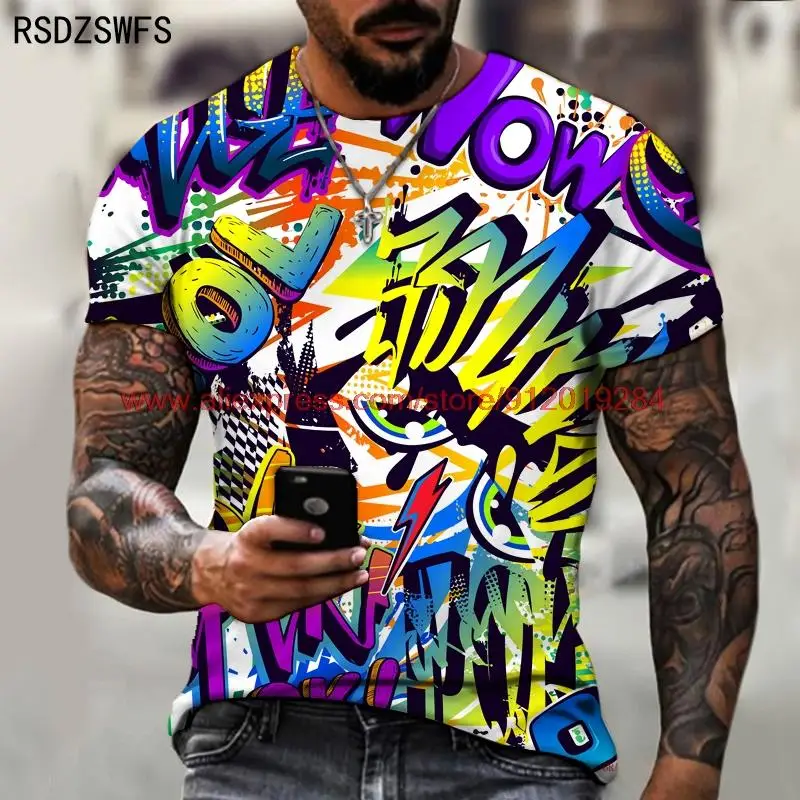 

Colorful graffiti style men's T-shirt 3D printing and painting cool design shirt Summer casual fitness short sleeved T-shirt top