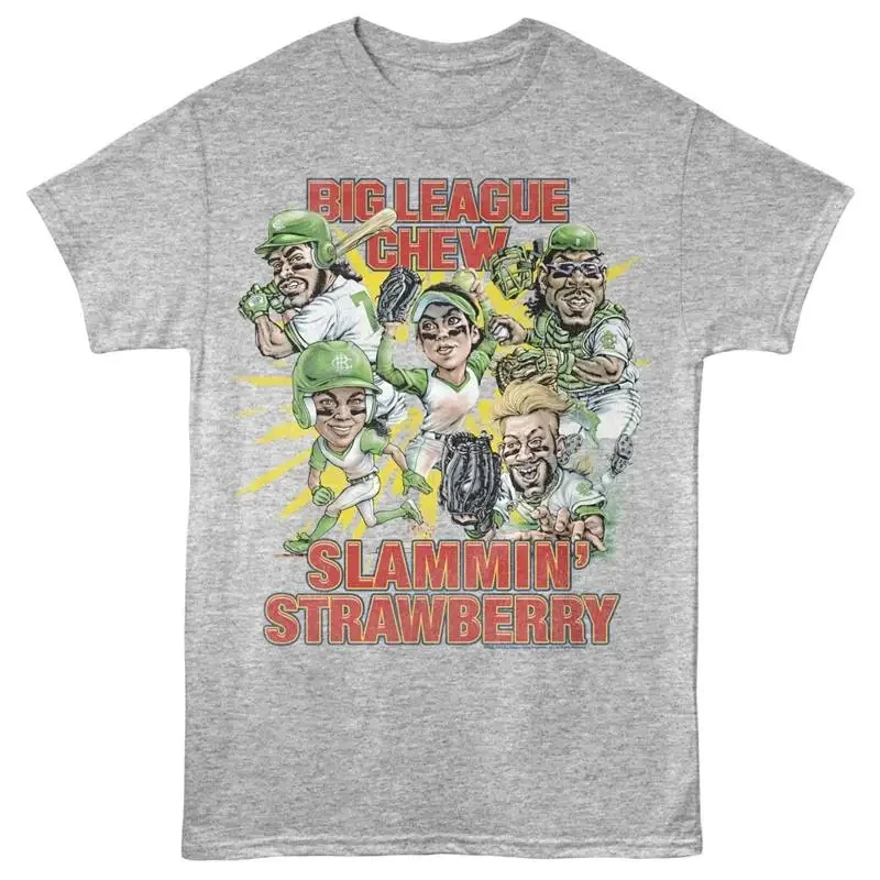 Big League Chew Bubblegum Baseball T Shirt Slammin Strawberry Group Gray Heather