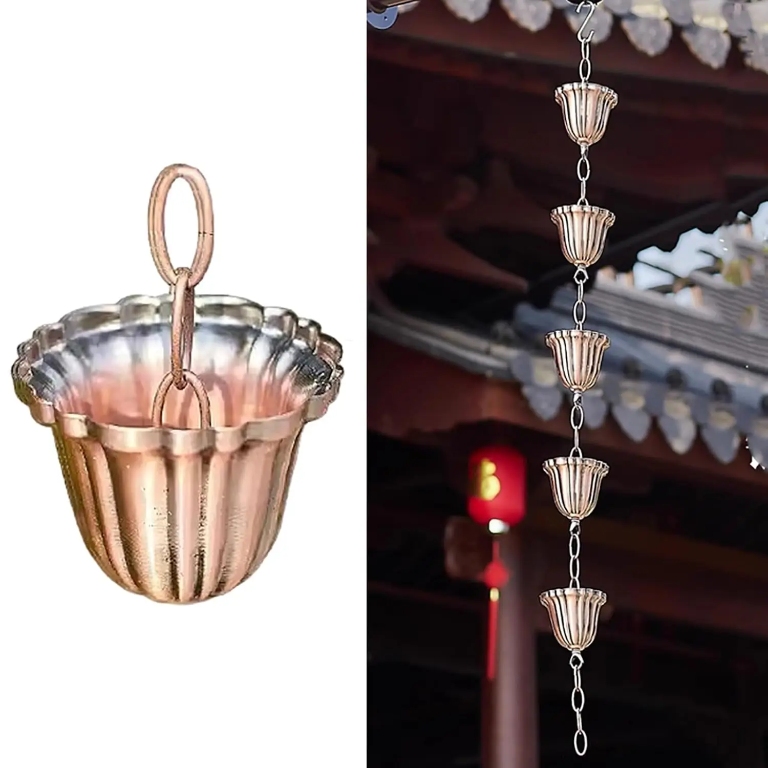 

Metal Rain Chain Garden Drainage Gutter Downspout Pergola Water Feature Wind Chime 8.5ft, Customized