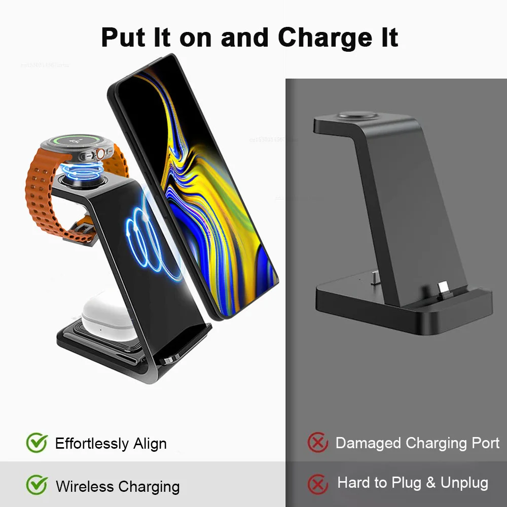 Wireless Charger Stand for Samsung S24 S23 S22 21 Ultra 3 in 1 Fast Wireless Charging Station for Earpbuds Samsung Watch