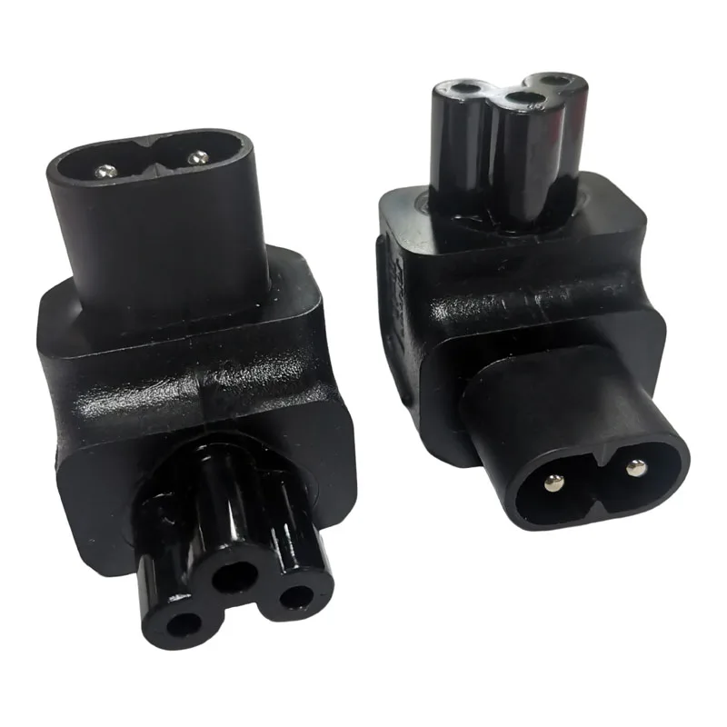 Adaptateur d'alimentation coudé noir IEC320 C8 mâle vers C5 femelle, prise Figure 8 vers fleur de prunier, convertisseur de puissance à Angle droit