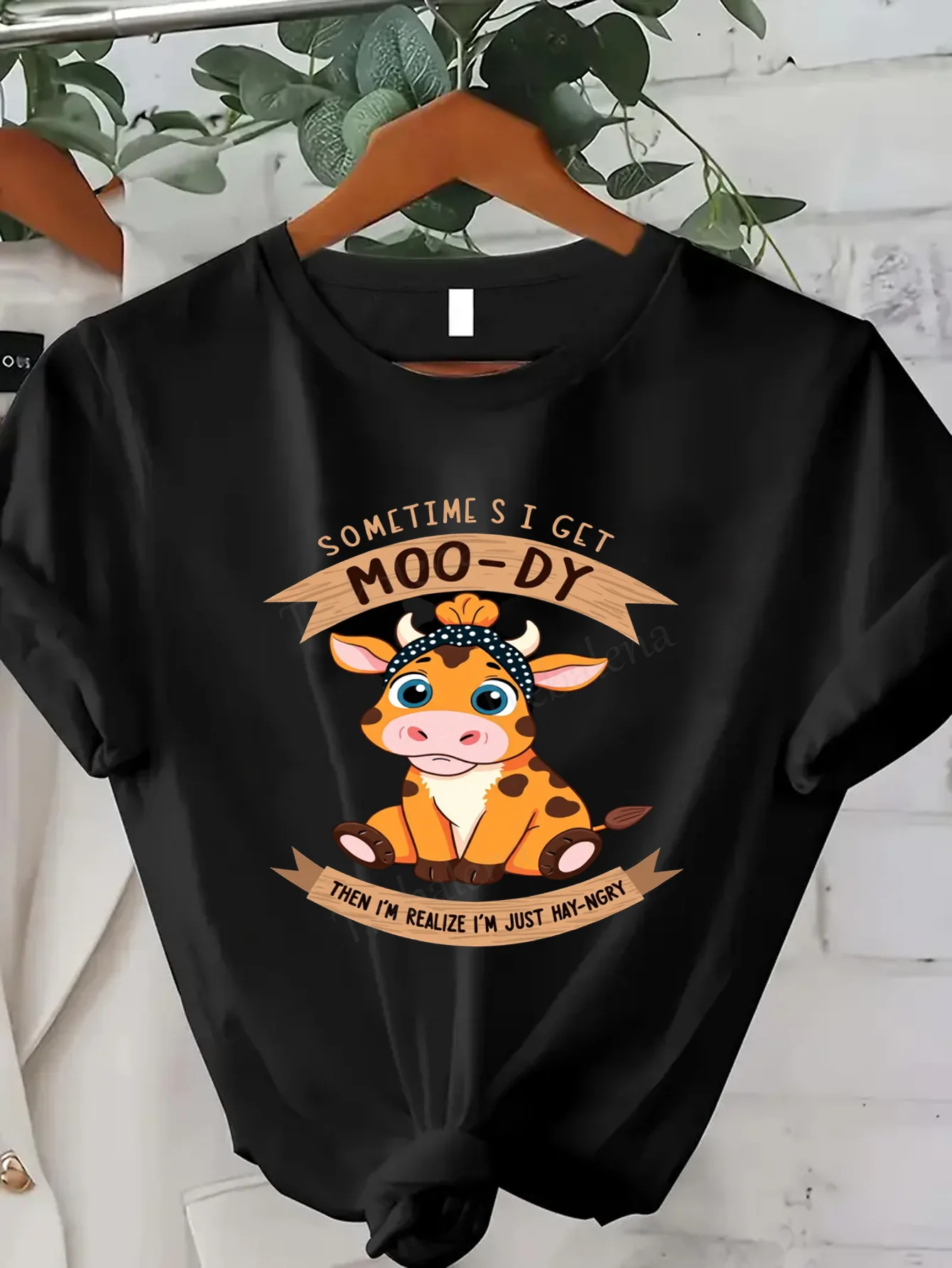 

Women T-shirt Cute Cow Moo-Dy T-Shirt for Women, Funny Farm Animal Graphic Tee, Casual Summer Top