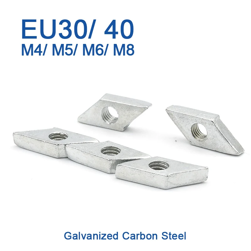 

20 pcs/ lot Parallelogram Nut M4 M5 M6 M8 Diamond Galvanized Zinc Plated Carbon Steel Block Compatible Nut for Aluminum Profile