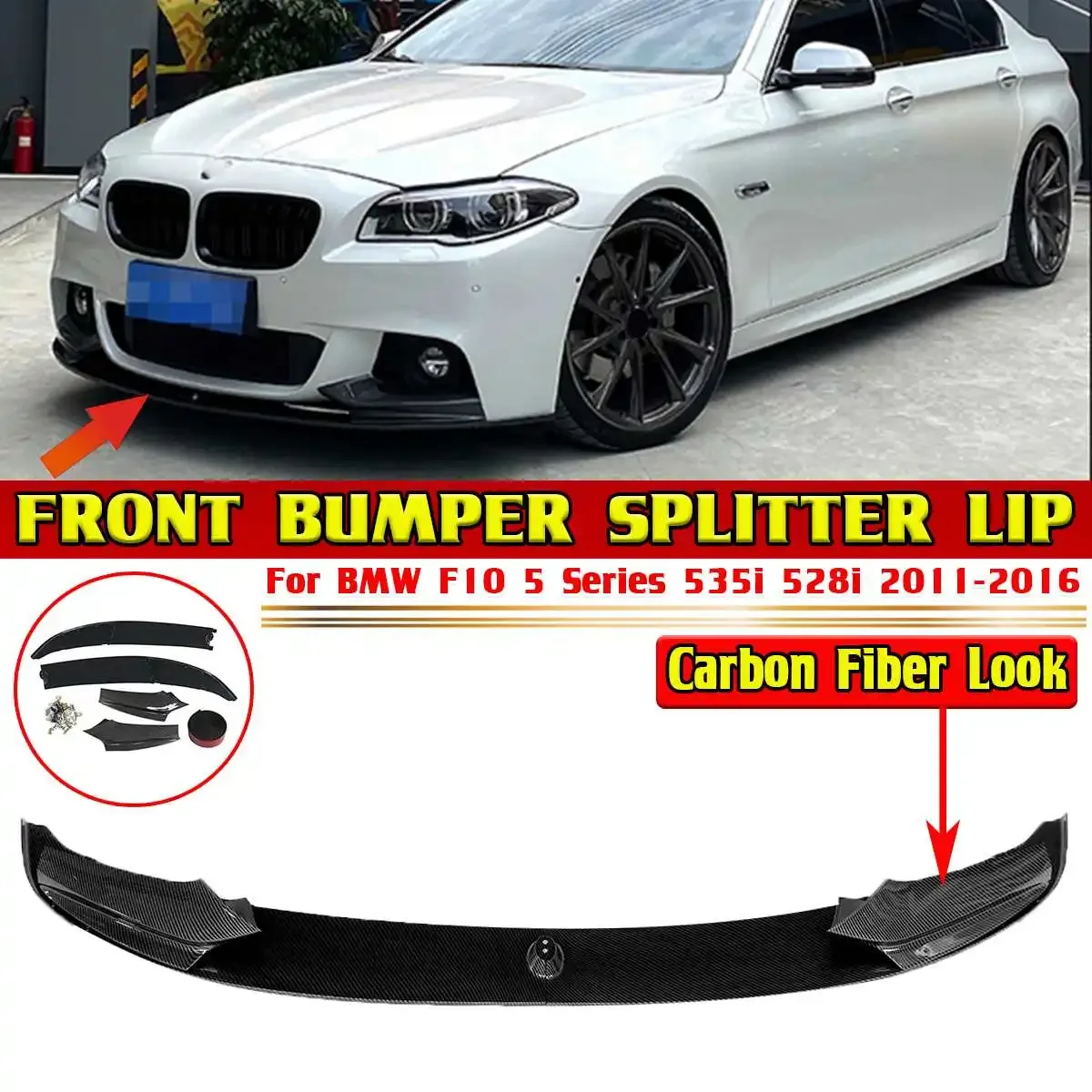 

New 4x Car Front Bumper Lip Diffuser Splitters Aprons Cover Guard Trim For BMW F10 5 Series 535i 528i M Sport 2011-2016 Body Kit