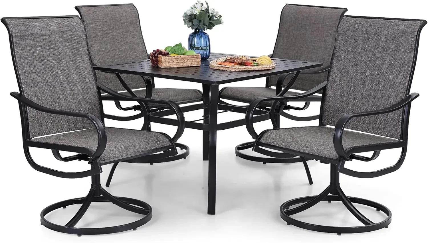 Outdoor Patio Dining Set for 4, 5 Piece Patio Table Chairs Set Clearance with 4 Swivel Chairs & 1 Metal Table