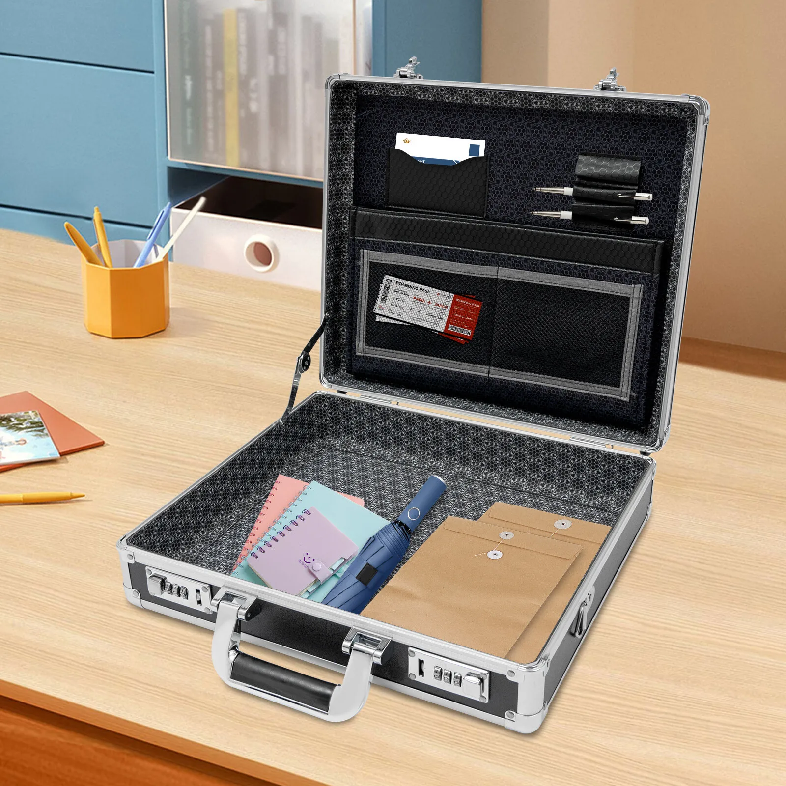 Valigetta con chiusura nera Materiale in lega di alluminio e MDF di alta qualità, resistente all'usura per le esigenze di utilizzo di viaggi d'affari a lungo termine