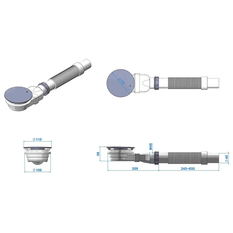 ABUL-Low Profile Shower Drain Chrome Plated ABS Shower Tray Siphon Slim Odor Prevention Drain Trap Side Drain