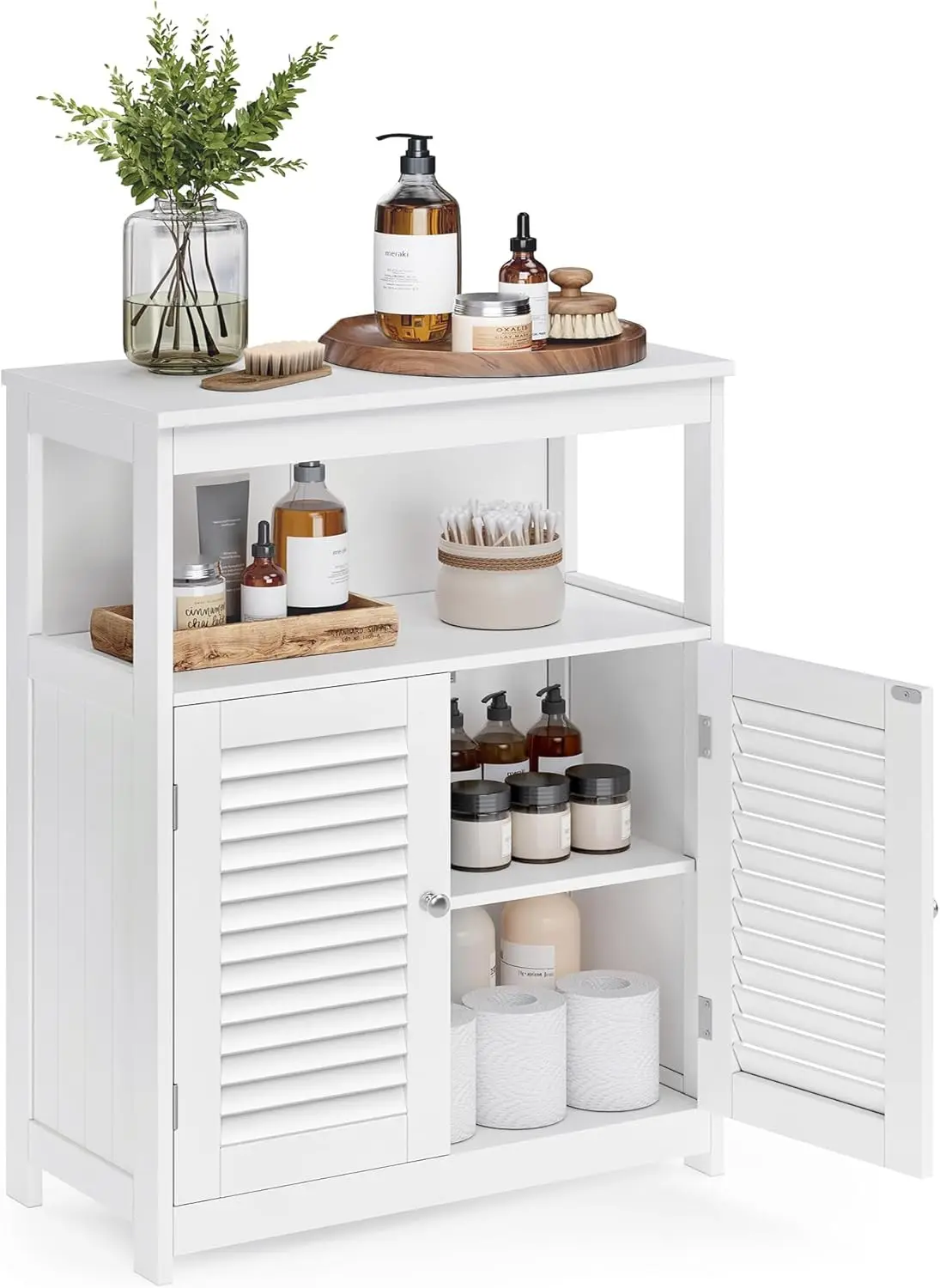 

Bathroom Floor Cabinet with Double Shutter Doors and Adjustable Shelf for Living Room, Entryway, Kitchen, White
