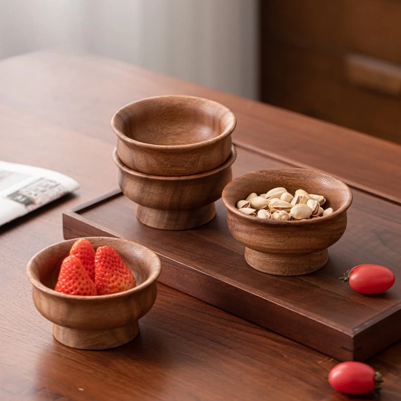 Wooden milk tea bowl fruit plate solid wood light luxury bowl dried fruit tall plate wooden fruit plate classy fruit plate