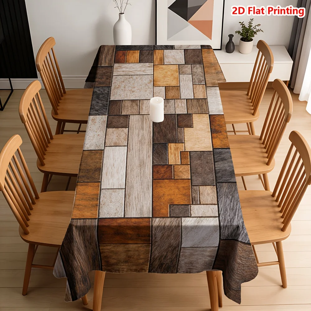 1pc Tablecloth, Retro Wood Grain Patchwork Pattern Tablecloth Suitable for Kitchen and Dining Roomzyc