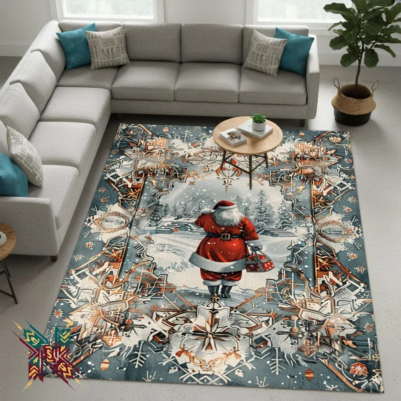 Reindeer Snowflake Printed Carpet Red Green Large Area Floor Rug for Living Room Home Decoration Thanksgiving Christmas New Year
