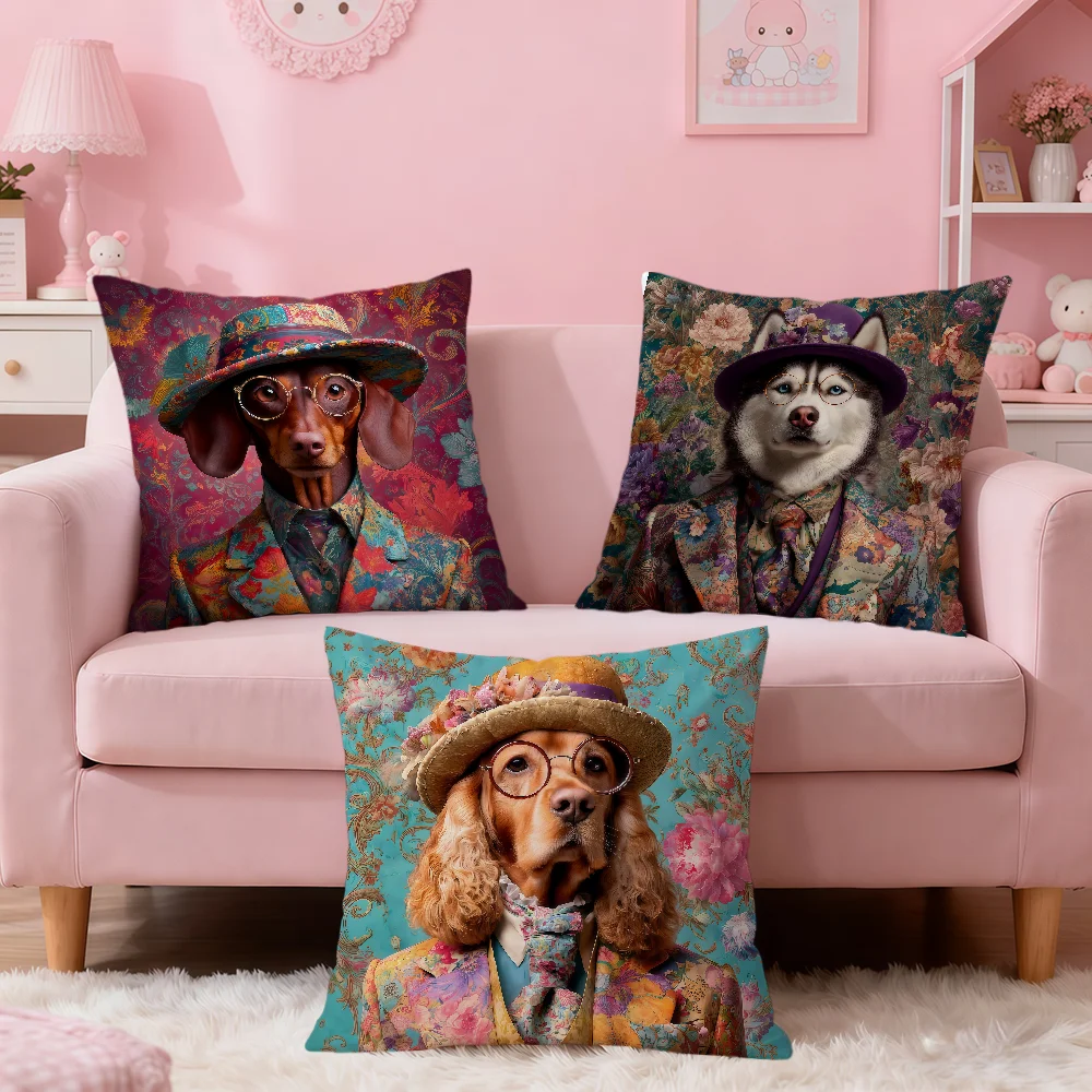 Fashion Funny Vintage Gentlemanly Dog Soft Pillowcase Sofa Home Living Room Office Decor Protective Covers Hogar Pillow Cover