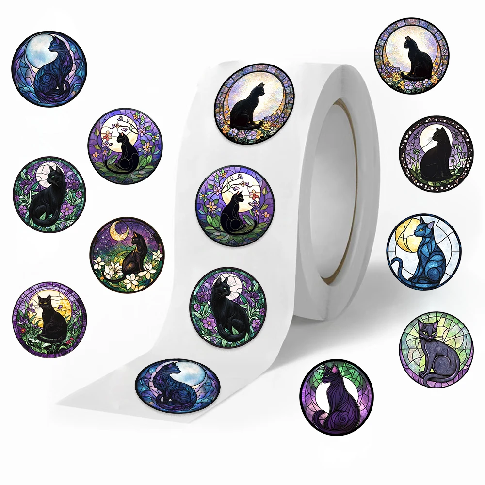 500pcs/roll Cat and Moon Cool Gothic Stickers Envelope Decoration Gift Packaging Teacher Label Stickers For Envelops Gift Wraps