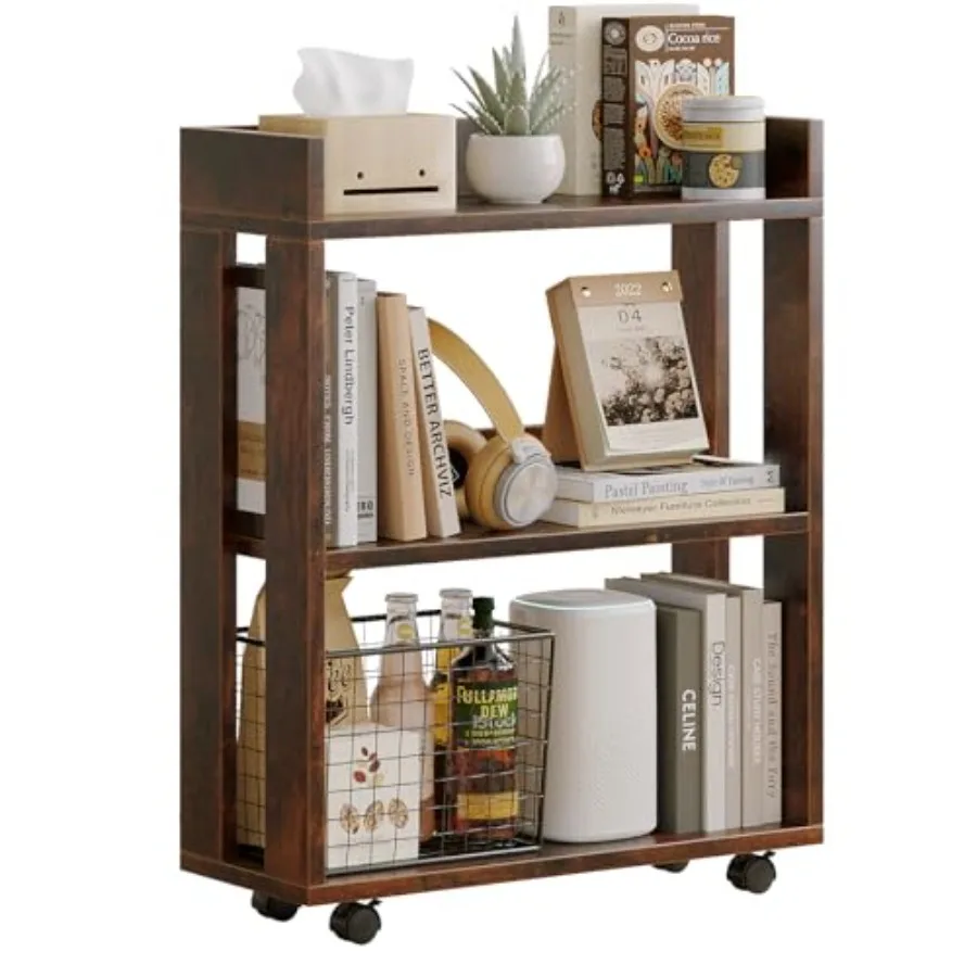 

Трехуровневая маленькая книжная полка на колесиках, прикроватная тумба, библиотечная тележка, передвижной стеллаж для небольших помещений, мобильные стеллажи для хранения