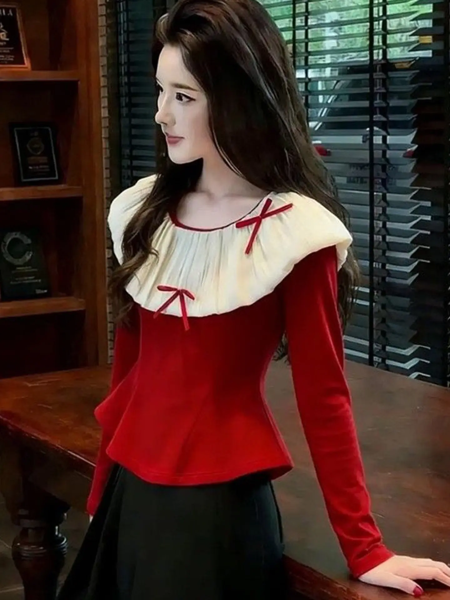 

Unique Beautiful Korean Sle Red Knitted Sweater ort Inner Wear Top Luxury Feel Winter Faion Sweet Fit Knot