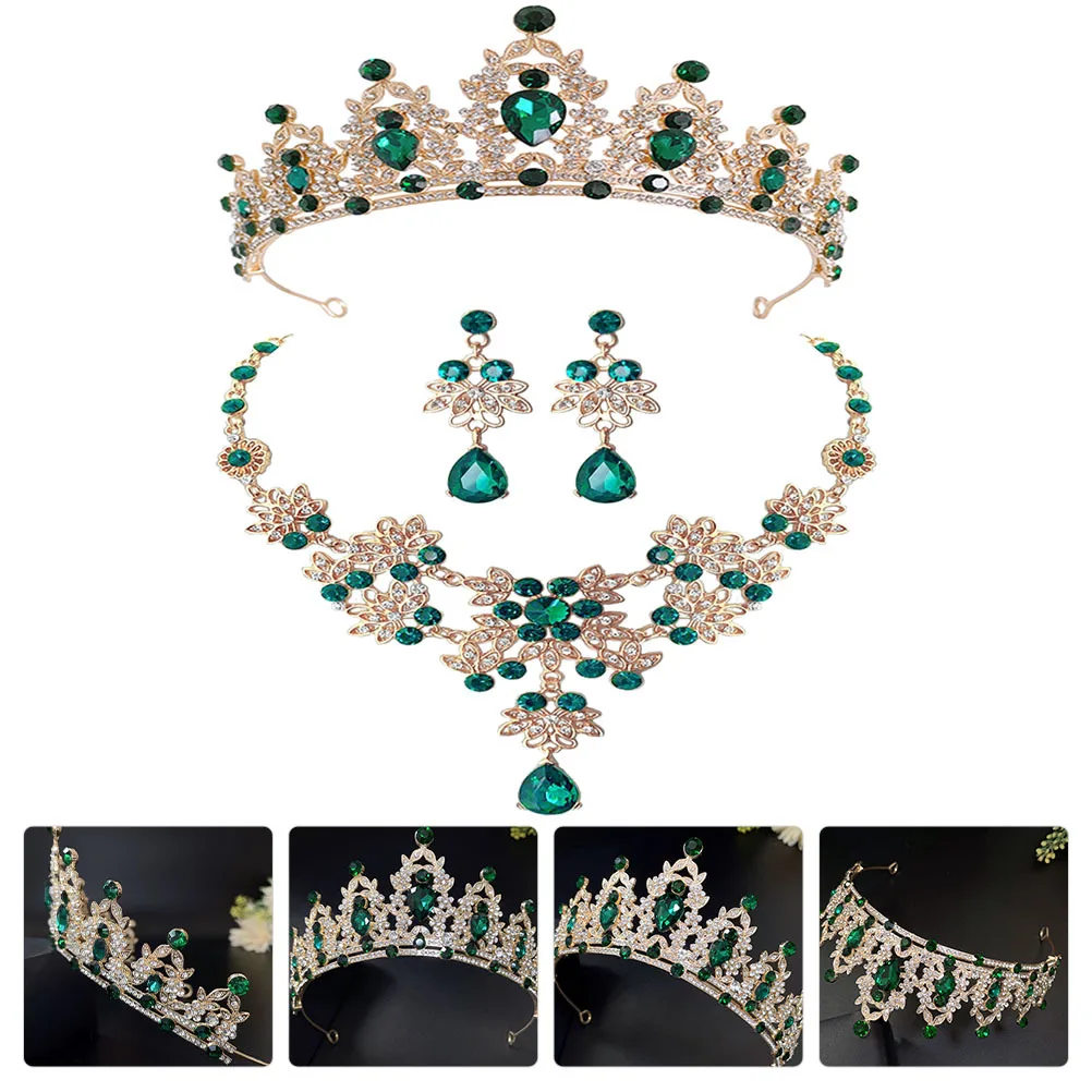 

1Set Crown Necklace Earring Set Premium Material Bright Luster Durable Long-Lasting Wedding Bridal Jewelry Accessories