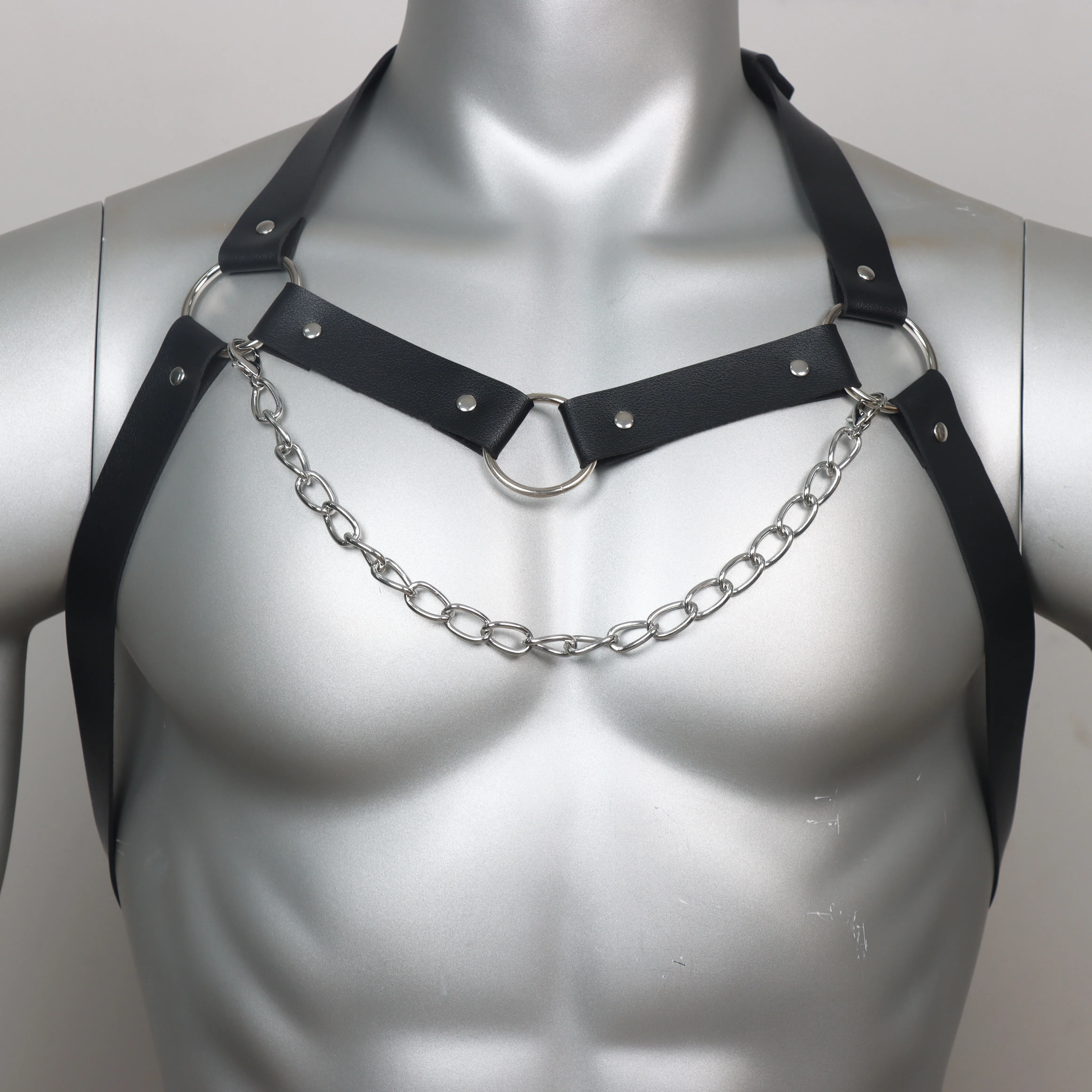 Bat Mask Headgear Leather Men\'s Harness Buckle Fetish Gay Clothes Punk Goth Chest Body Harness Festival Carnival Clothes