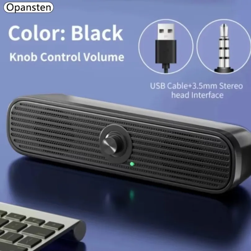 Opansten Surround Desktop PC Speaker Home Stereo 3.5Aux USB Soundbar System Computer TV Phone HIFI Subwoofer Wired Strong Bass