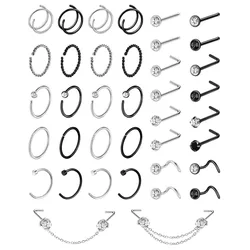 1Pcs 20G Nose Rings for Women Piercings Jewelry Hoops L Shape Studs Screw 316L Surgical Stainless Steel for Men Women