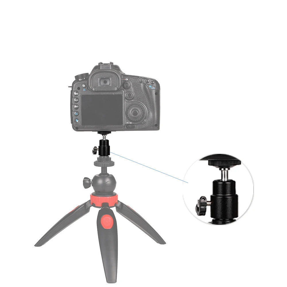 Tripod Ball Head 360° Rotatable Metal Mini PTZ with 1/4 hot Shoe Camera Mount Adapter for Camera Pocket Light Microphone