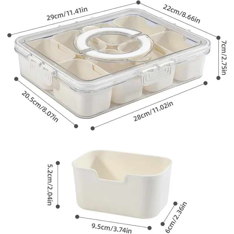 Snackle Box Charcuterie Container, Divided Serving Tray with Lid and Handle, Portable Snack Platters