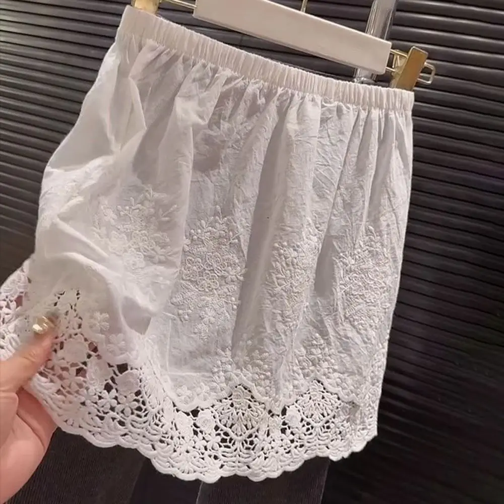 

Новая женская белая мини-юбка с кружевным топом-обманкой и цветочным узором, эластичная талия, хит продаж