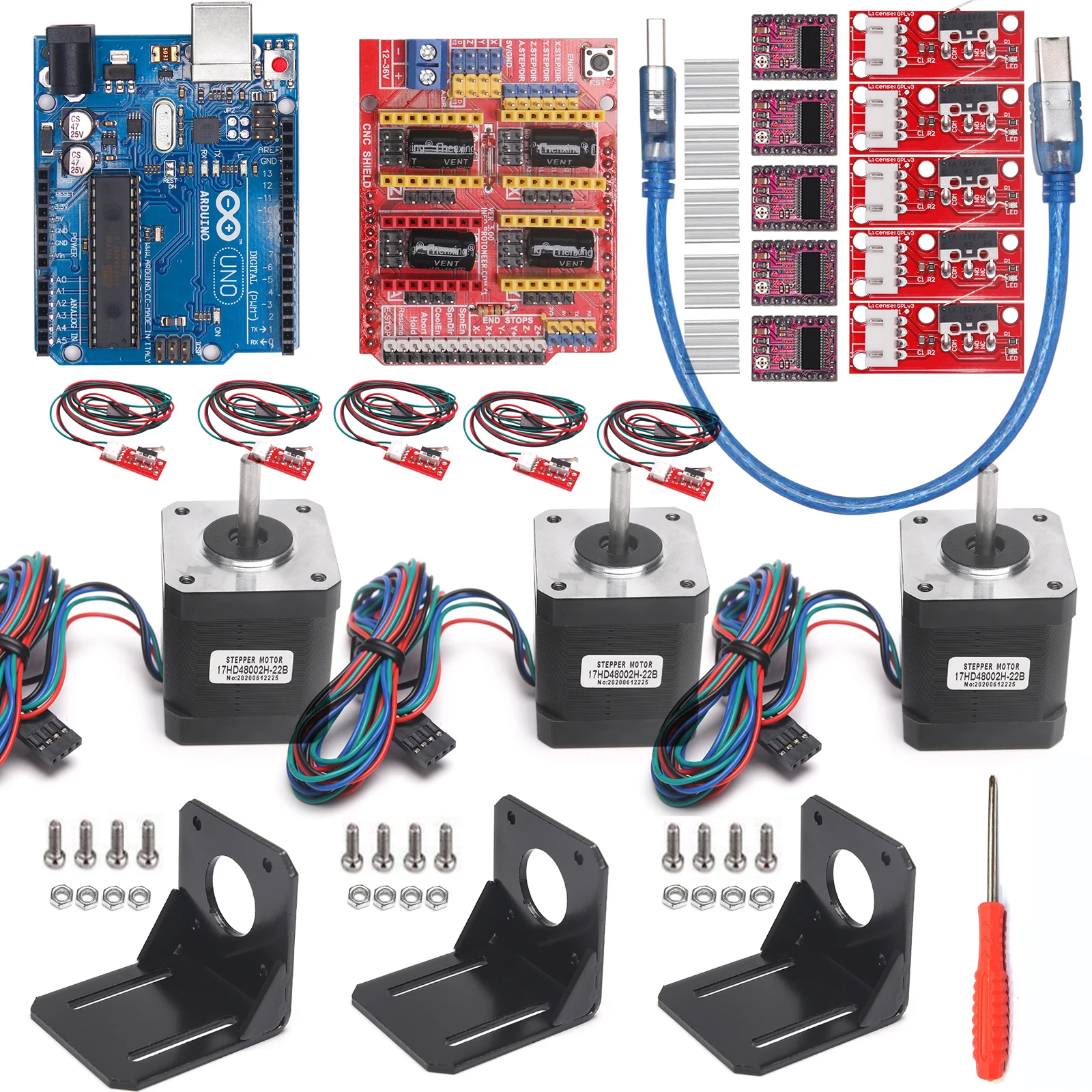 

Professional 3d Printer CNC Kit +UNO R3 Board+RAMPS 1.4 Mechanical Switch Endstop+DRV8825 Motor Driver+Nema 17 motor