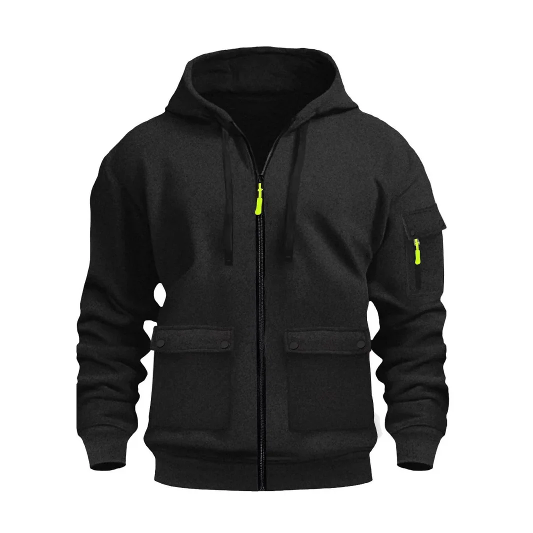 Autumn and Winter Multi Pocket Zipper Casual Sports Hoodie Men Plus Size Loose Pullover Fashion Sweatshirt Long-Sleeve tops Coat