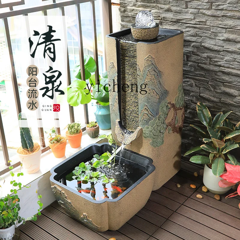 BJ-2 Chinese Style Balcony Terrace Water Flow Ornament Tea Room Landscaping Crystal Ball Circulating Water Water Feature