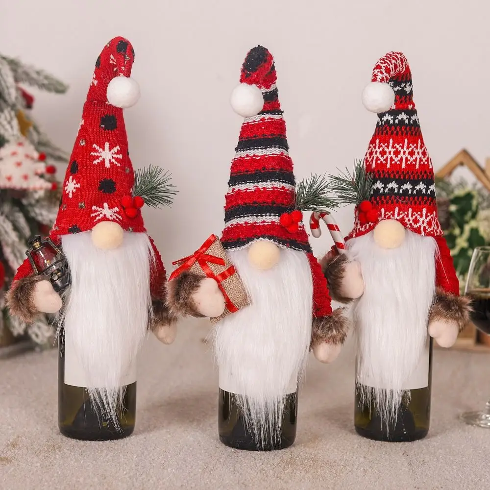 Cartoon Christmas Gift Wine Bottle Cover Reusable Knitted Rudolf Faceless Dwarf Bottle Bag Exquisite Champagne Bottle Cover