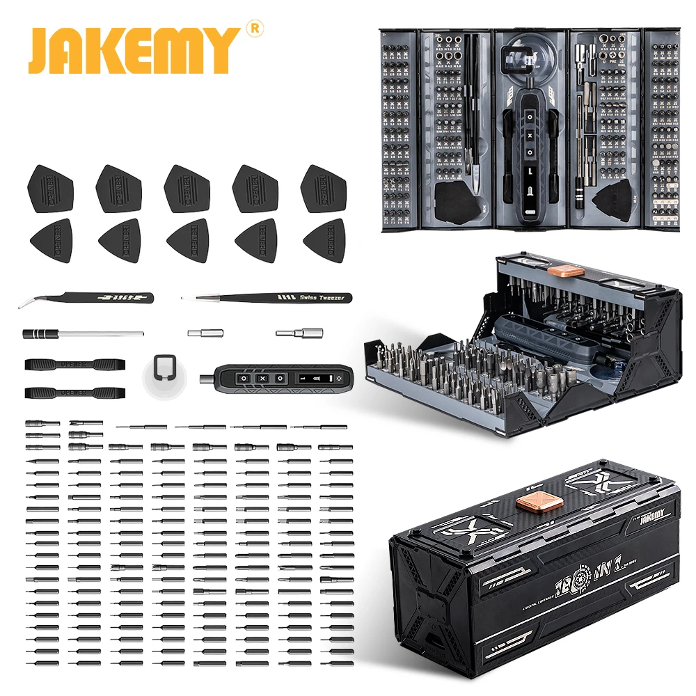 JAKEMY 180In1 Black Precision Cordless Electric Screwdriver Set,Magnetic Bits Multifunction Repair Kit For Laptop/Phone/Glasses