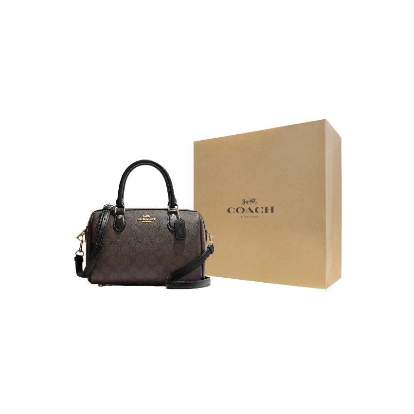 COACH Rowan Coated Canvas With Leather Boston Bag Briefcase Handbag Crossbody Bag Medium Women's Tan CH280-IMAA8