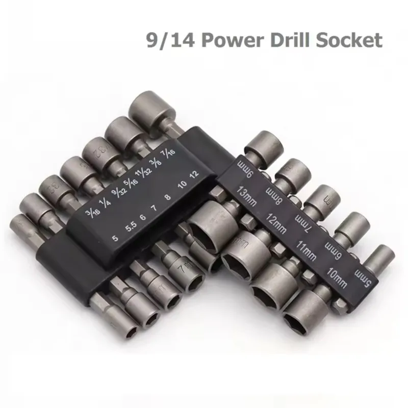 9/14 ชิ้นชุดซ็อกเก็ตประแจ Power เจาะ Bit Nut Driver หกเหลี่ยมไขควงซ็อกเก็ต Extension Rod นิวเมติกมือชุดเครื่องมือ